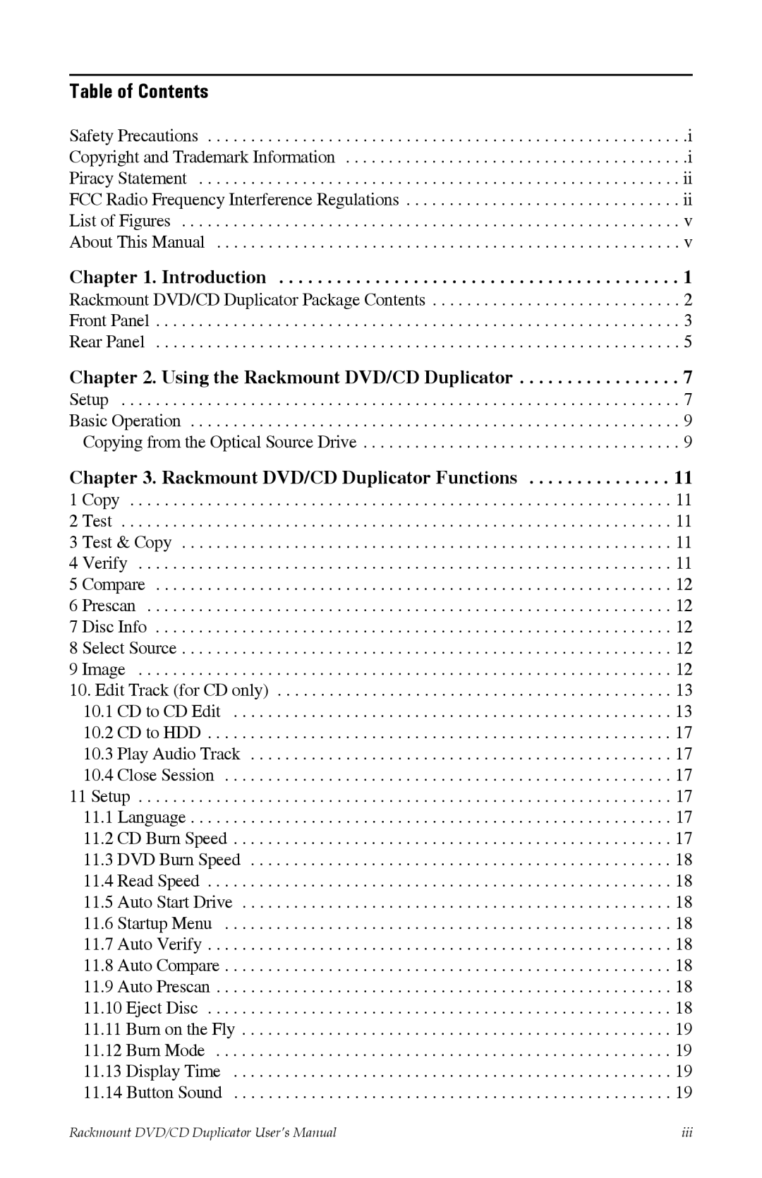 Tascam DV-W11R user manual Table of Contents 