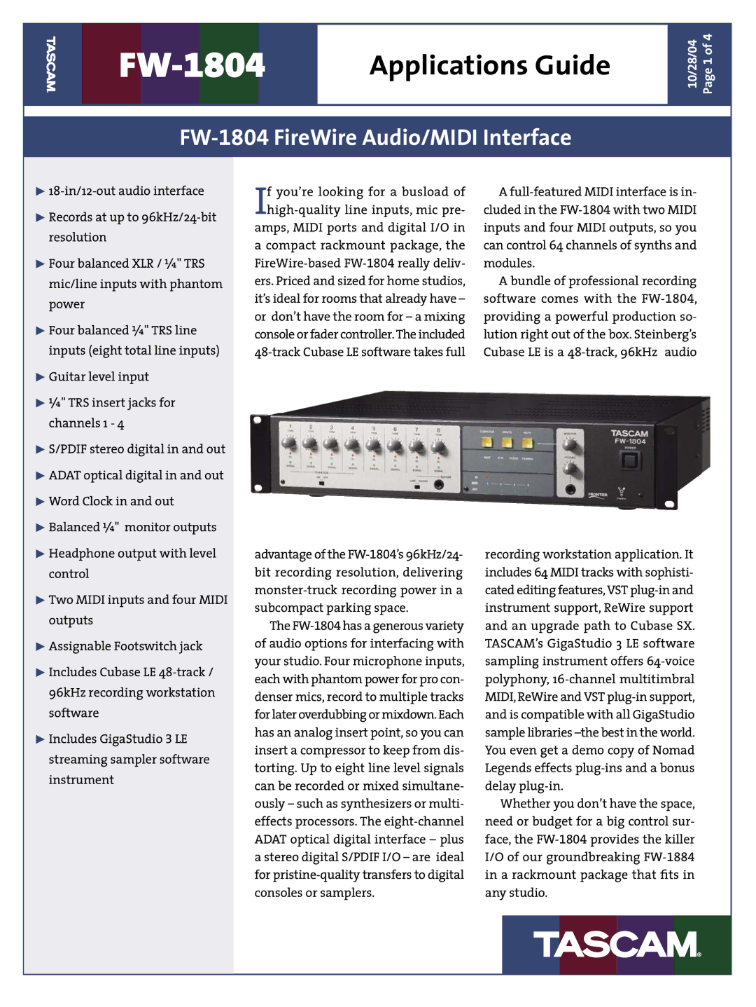 Tascam FW-1804 manual Applications Guide 