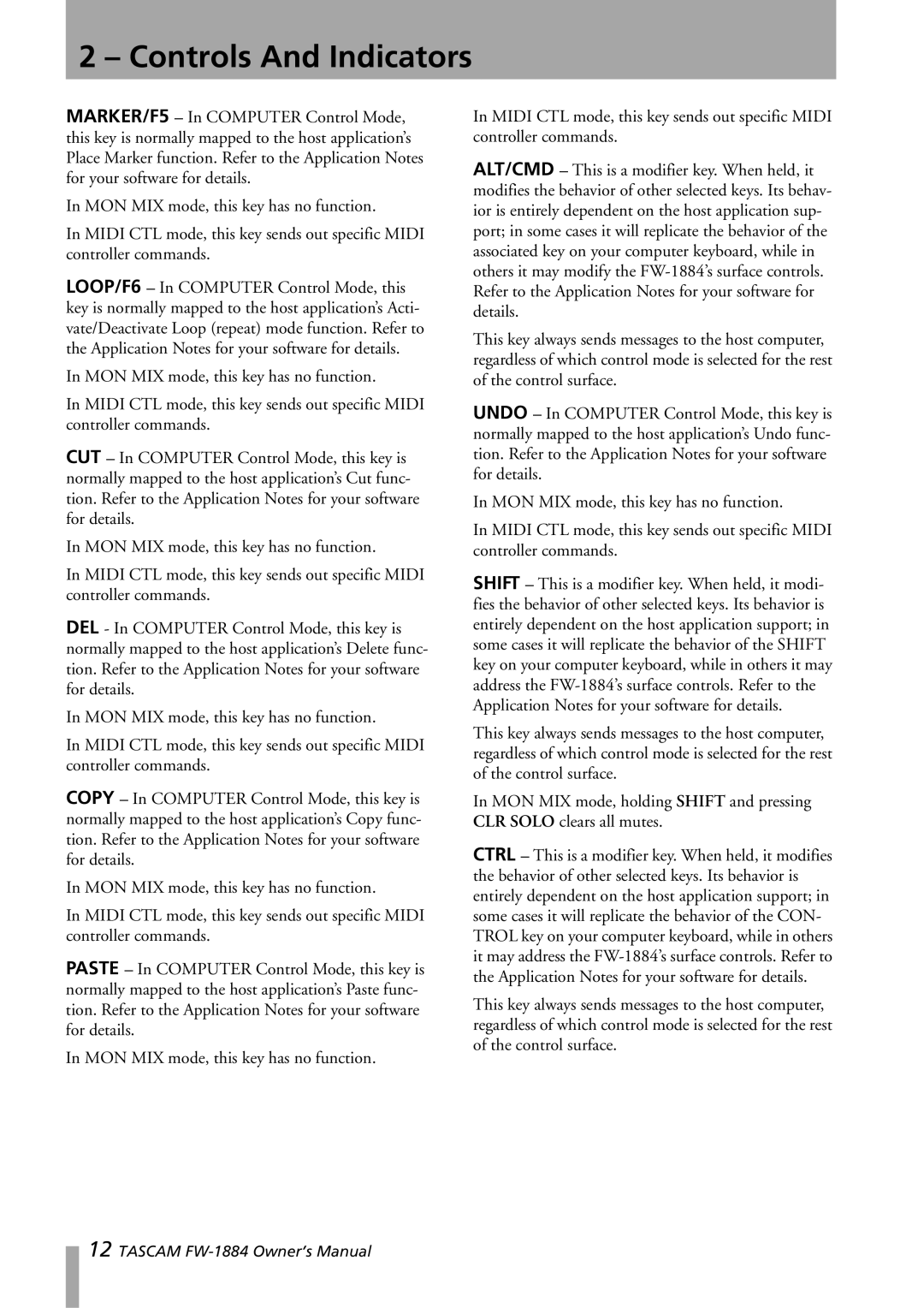 Tascam FW-1884 owner manual Controls And Indicators 