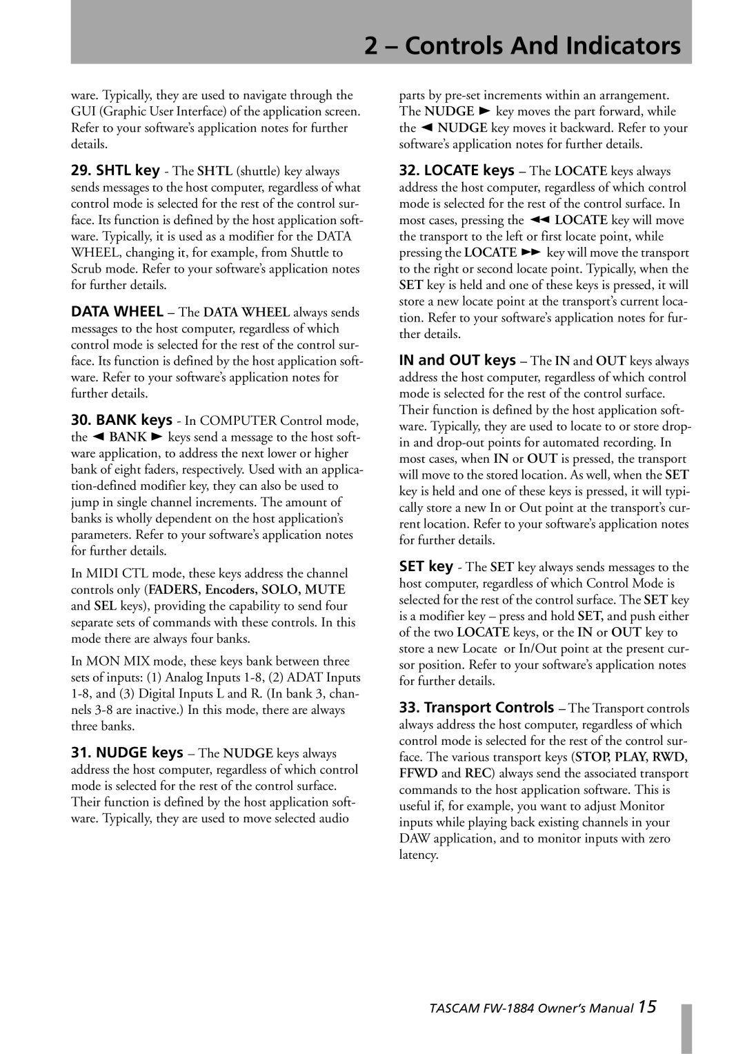 Tascam FW-1884 owner manual Controls And Indicators 