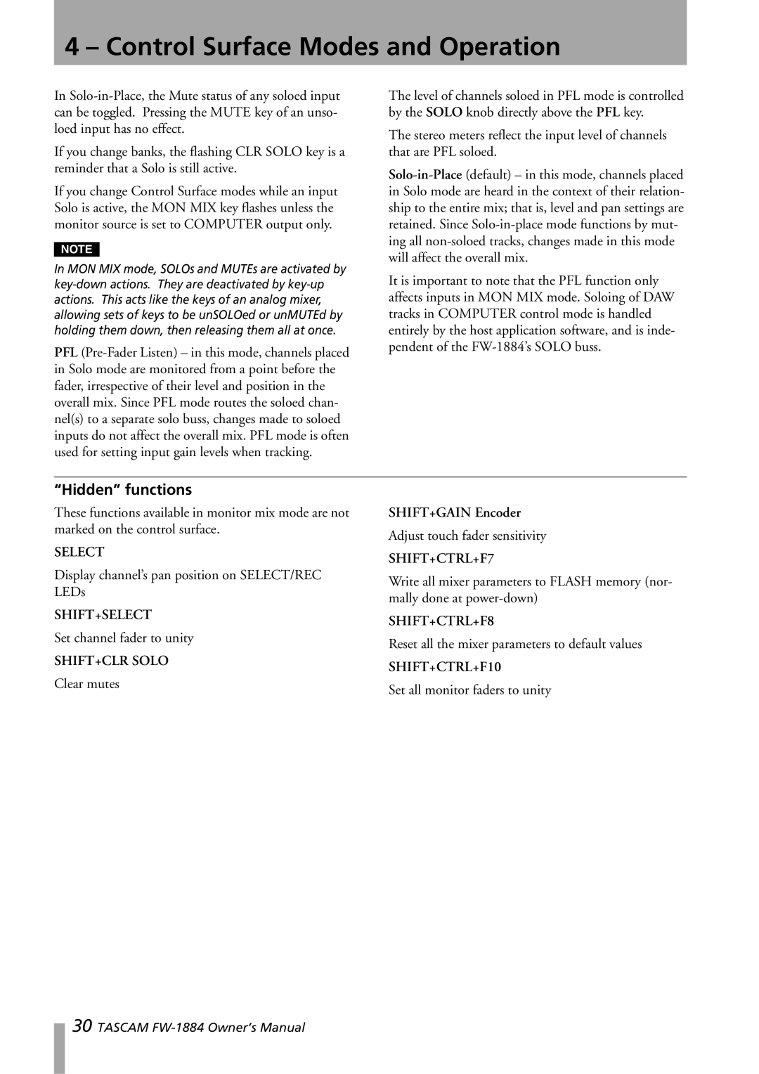 Tascam FW-1884 owner manual Select 