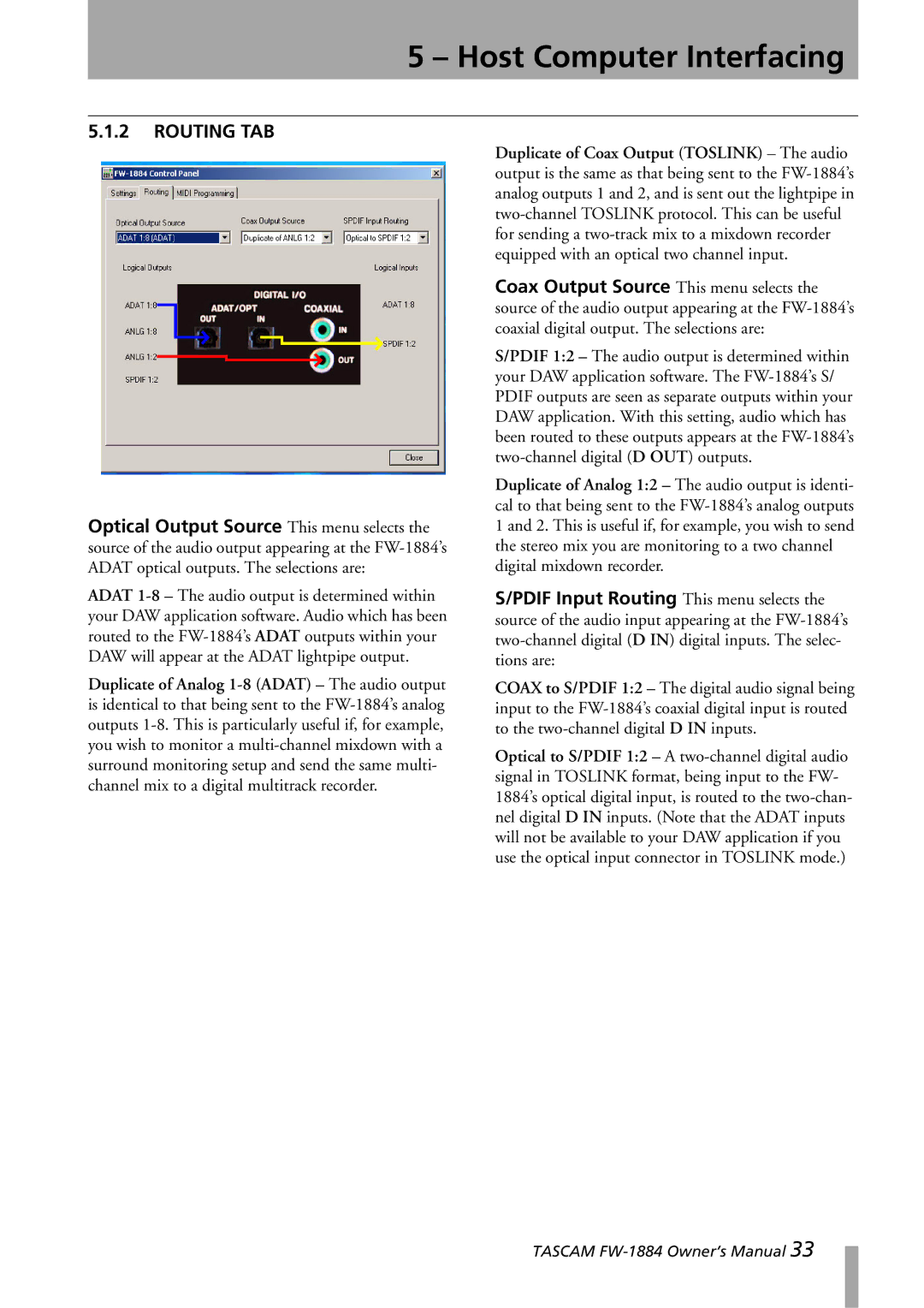 Tascam FW-1884 owner manual Routing TAB 