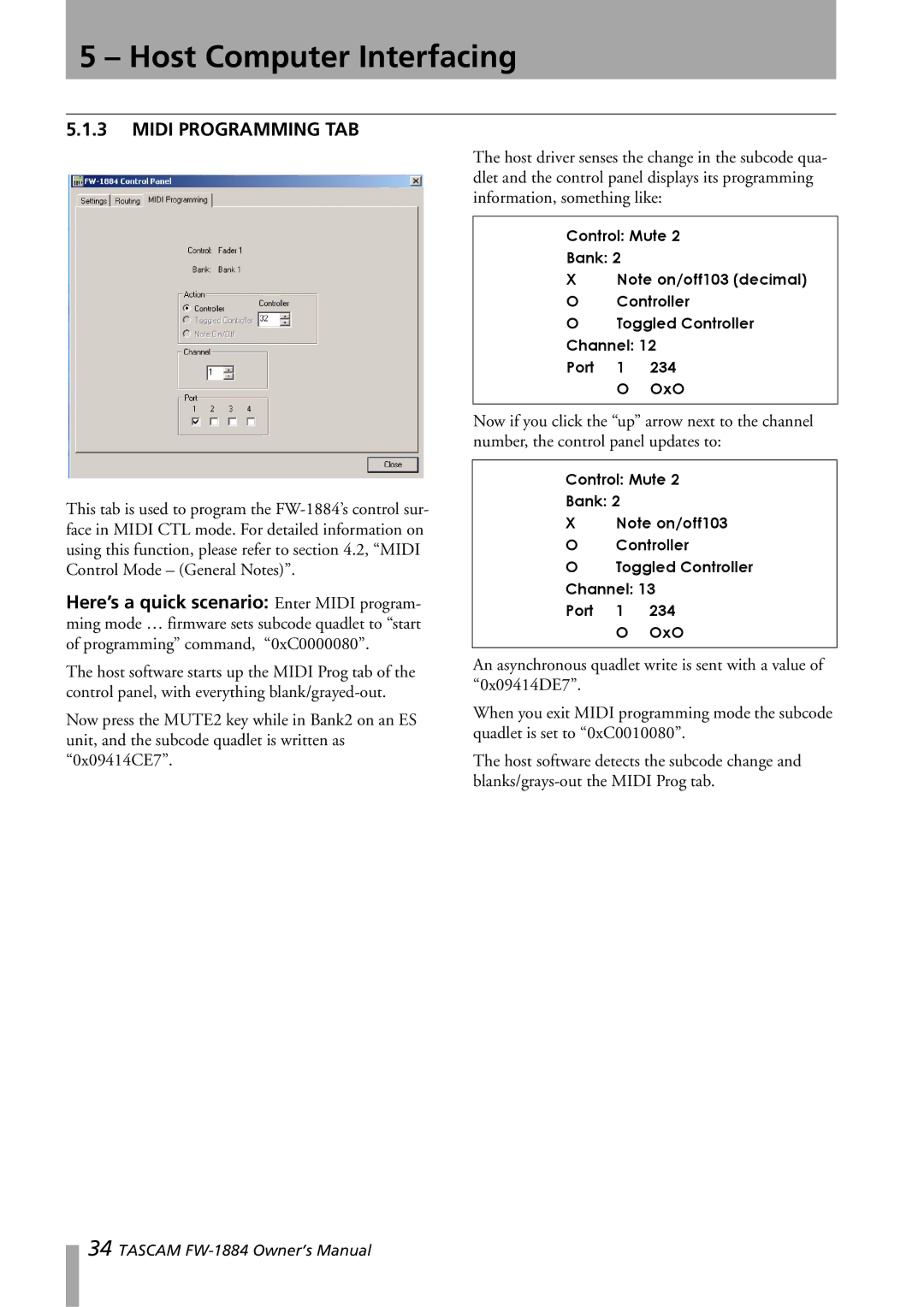 Tascam FW-1884 owner manual Midi Programming TAB 