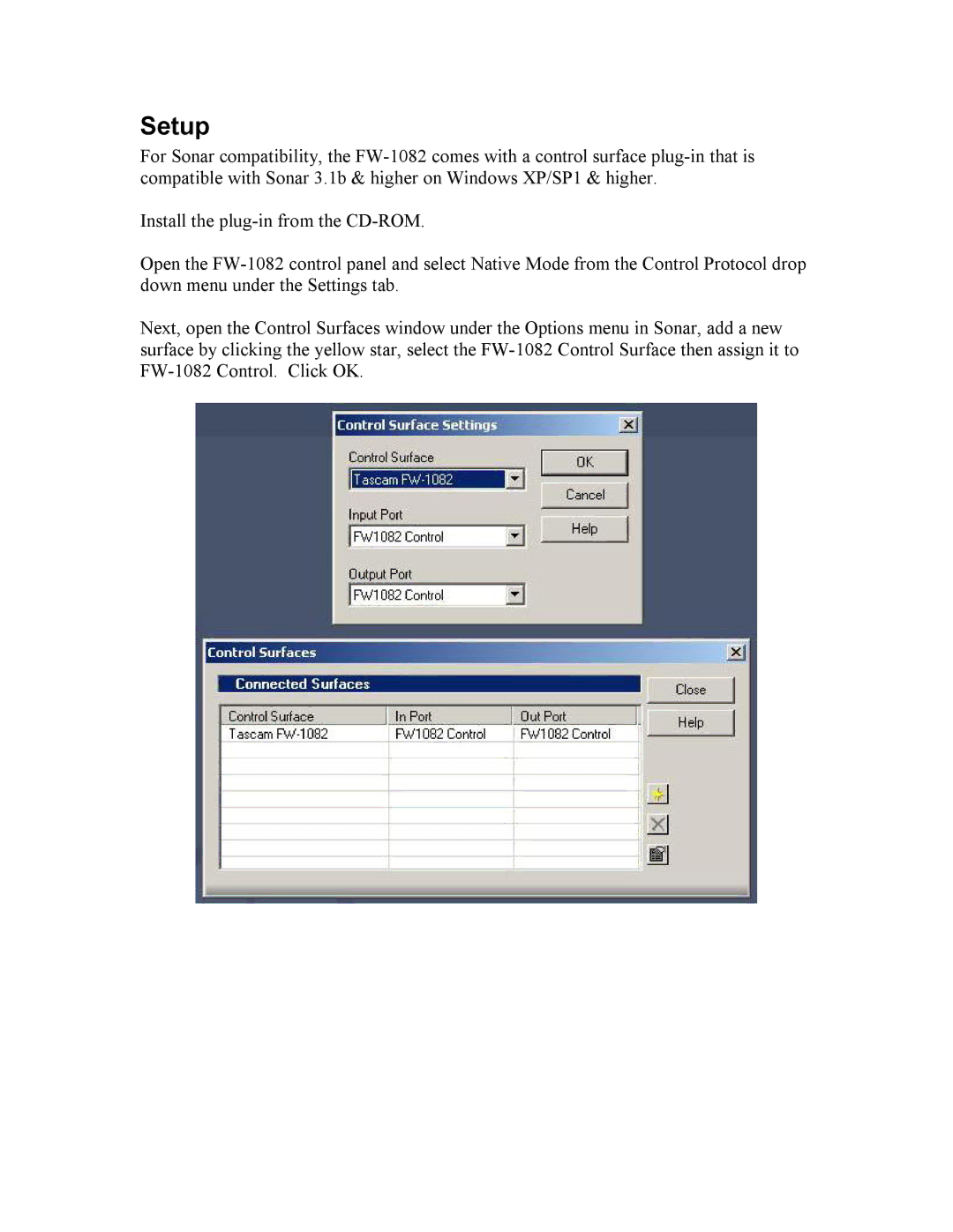 Tascam FW1082 manual Setup 