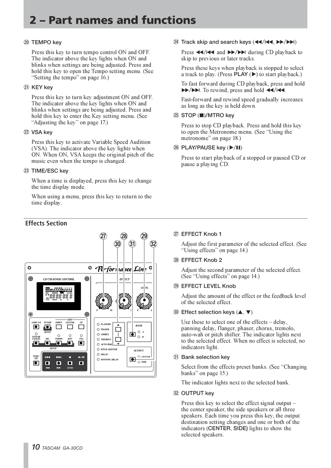 Tascam GA-30CD owner manual L z, Effects Section 