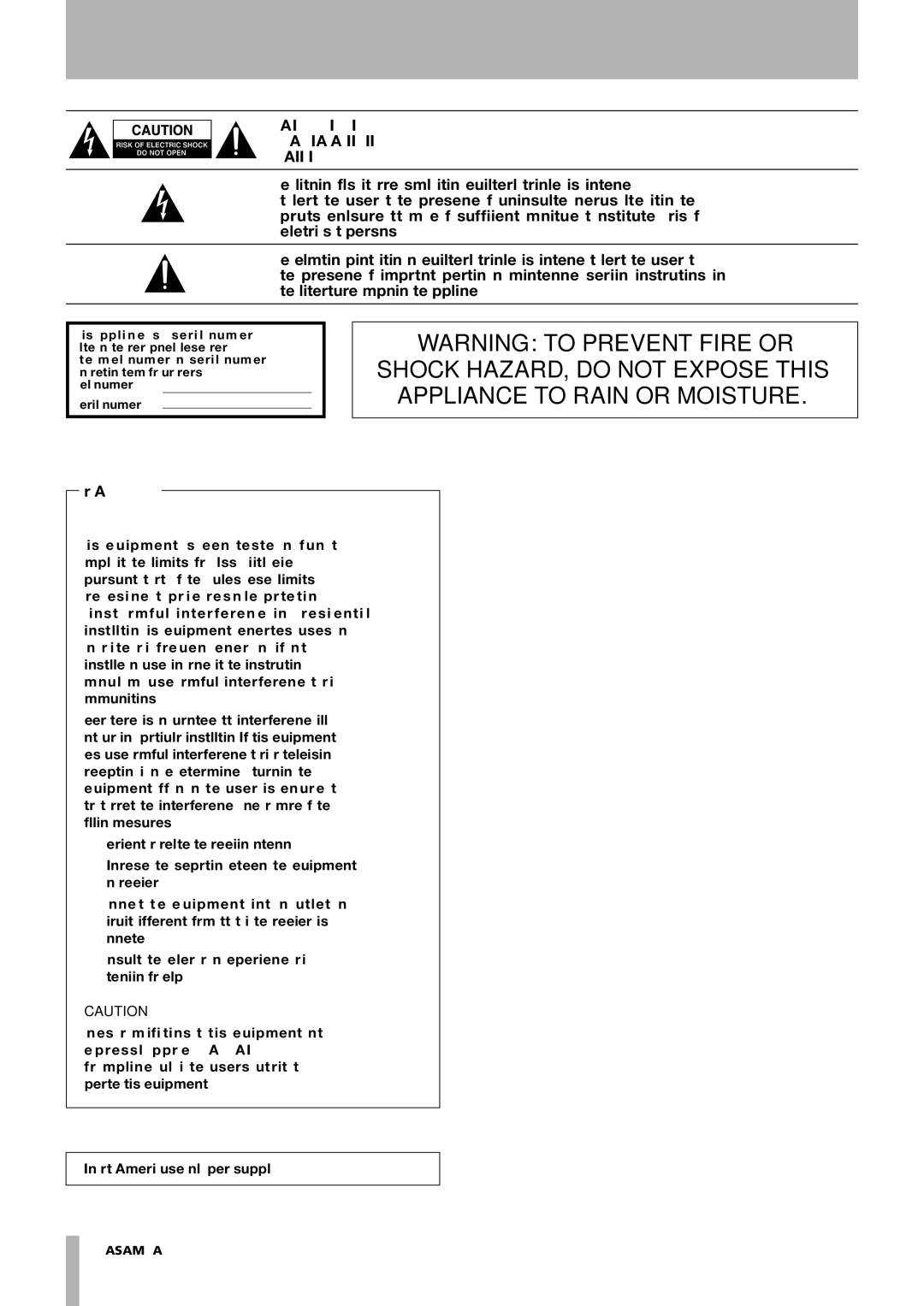 Tascam GA-30CD owner manual Important Safety Precautions 