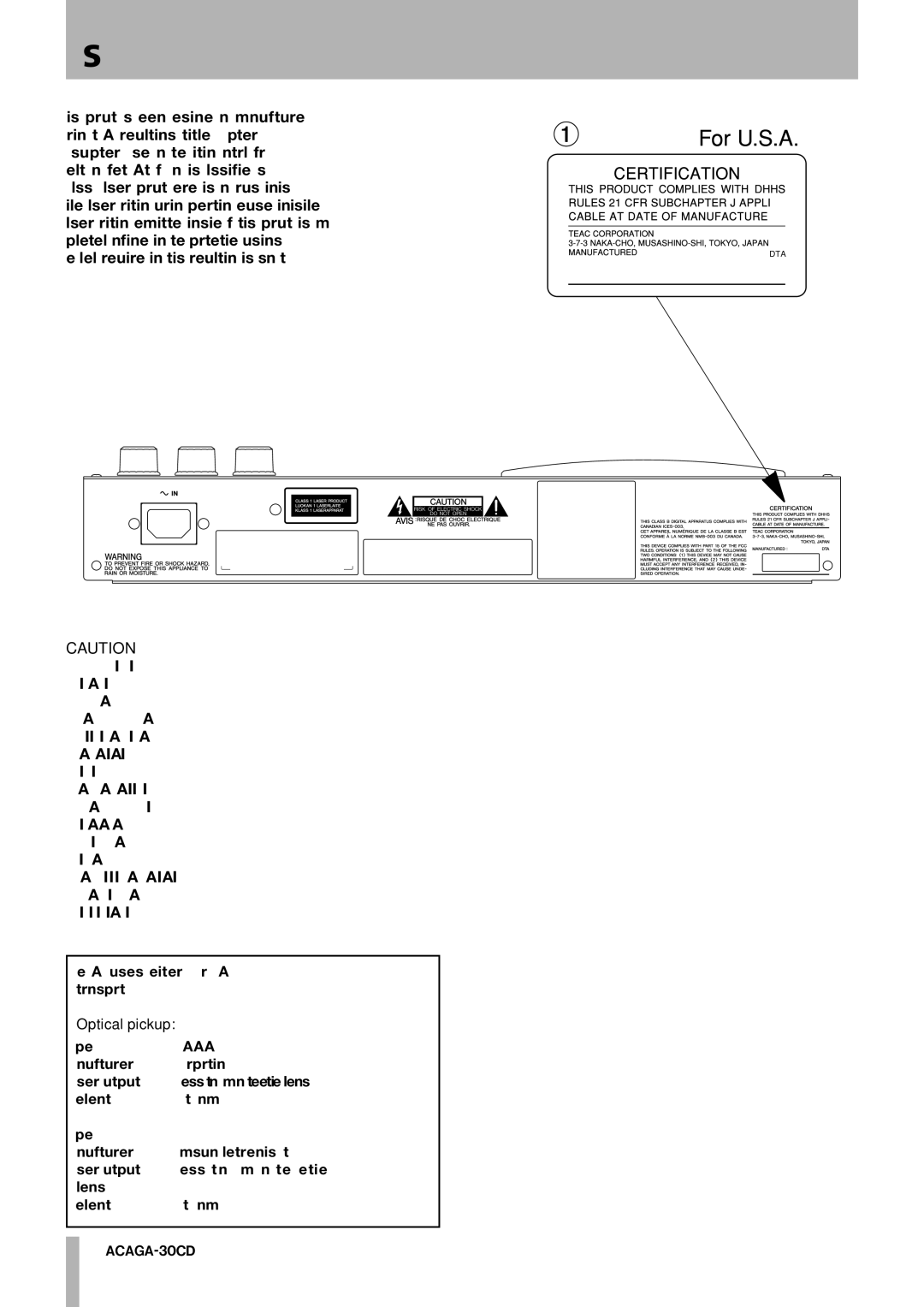 Tascam GA-30CD owner manual Safety Information, Optical pickup 