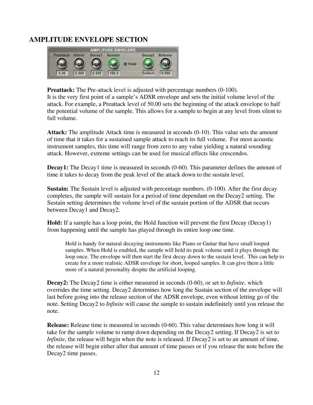 Tascam GVI owner manual Amplitude Envelope Section 