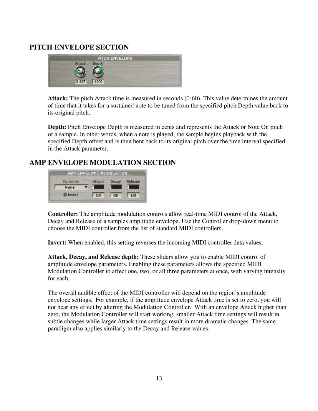 Tascam GVI owner manual Pitch Envelope Section, AMP Envelope Modulation Section 