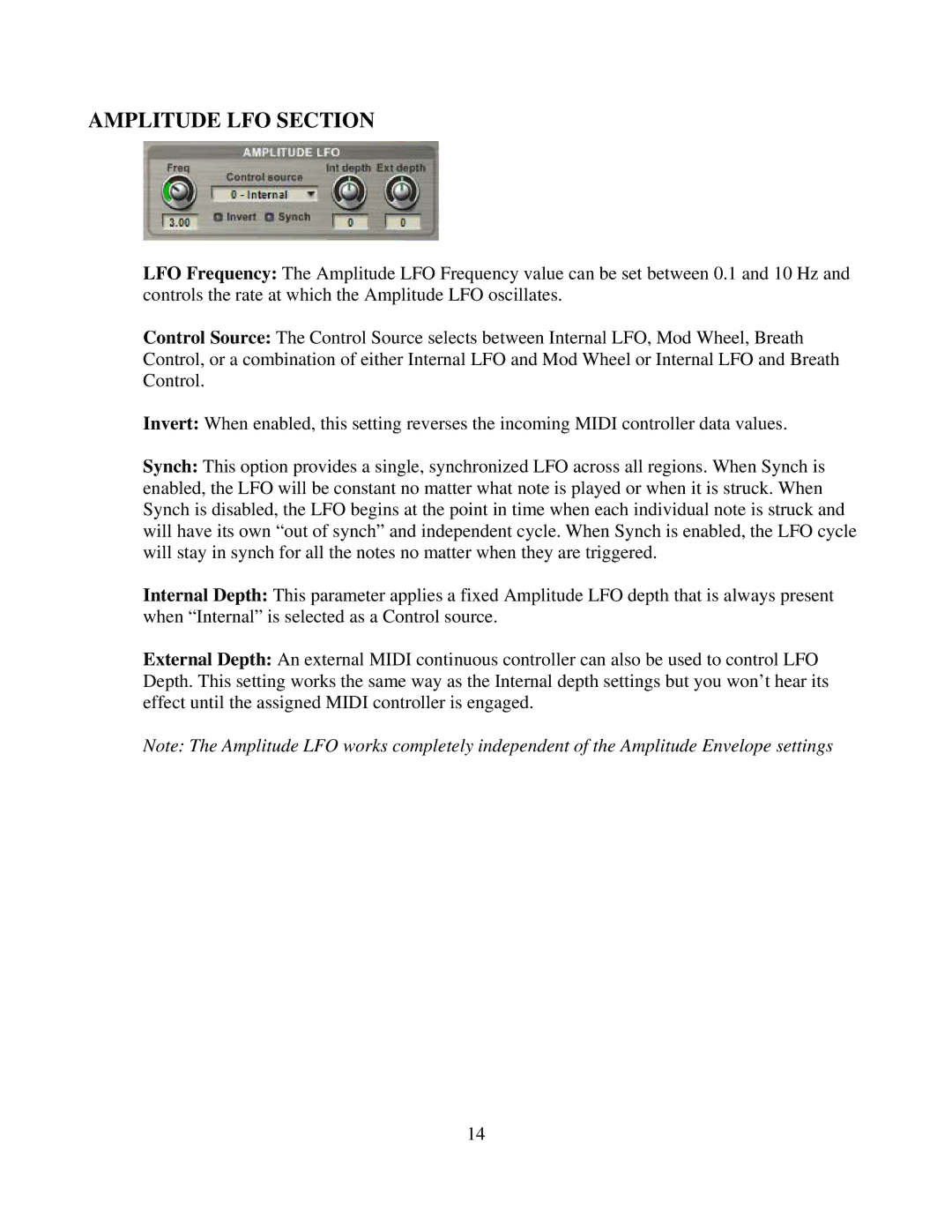 Tascam GVI owner manual Amplitude LFO Section 