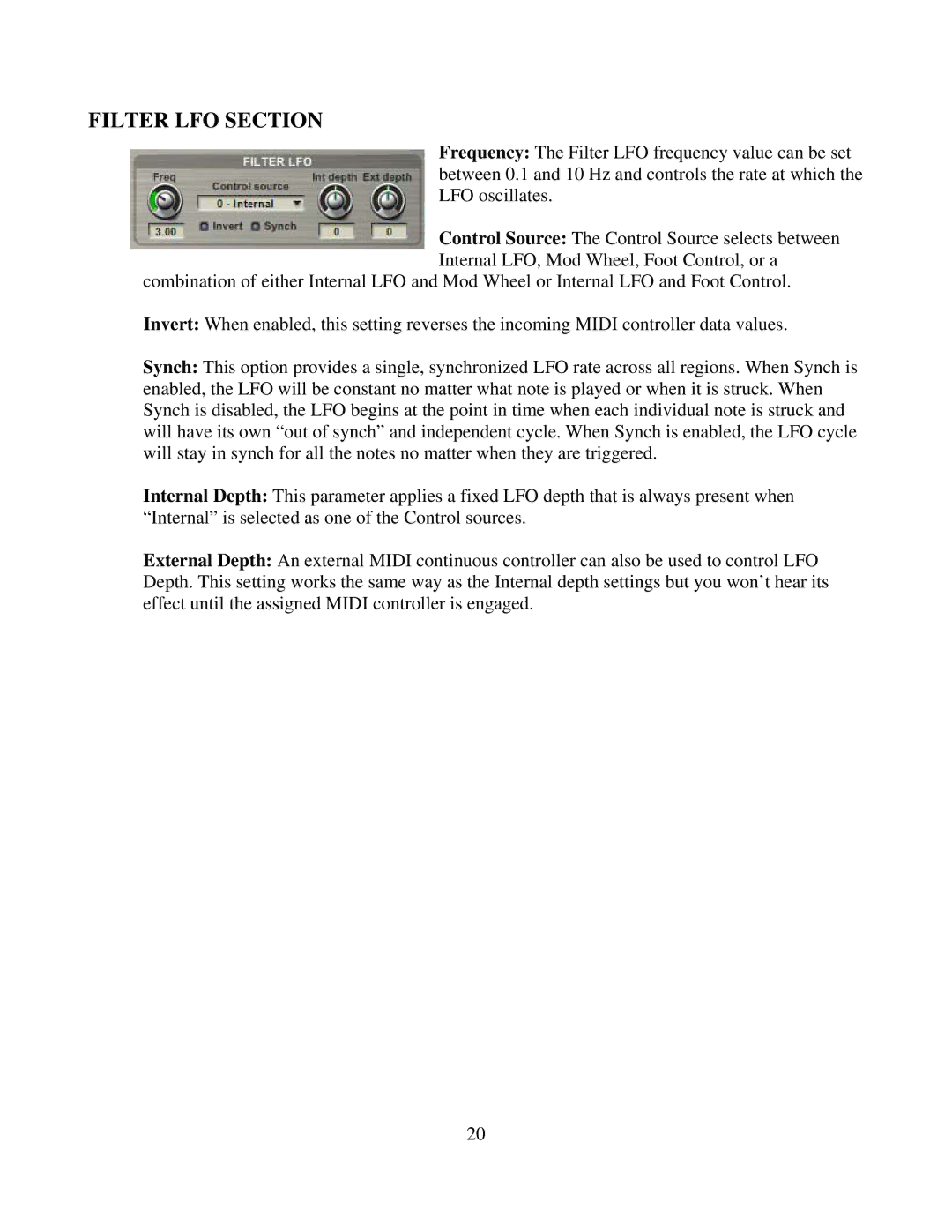 Tascam GVI owner manual Filter LFO Section 