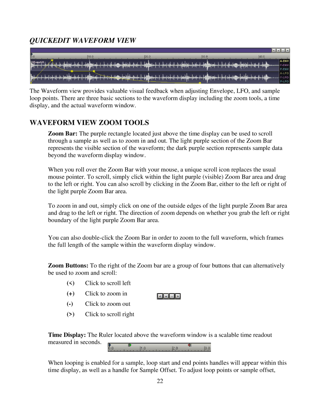 Tascam GVI owner manual Quickedit Waveform View, Waveform View Zoom Tools 