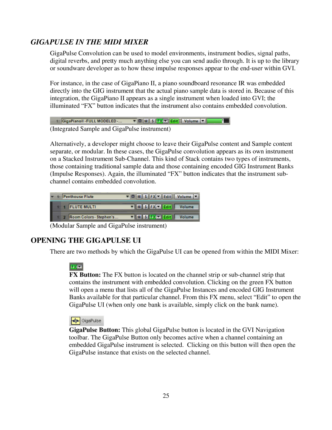 Tascam GVI owner manual Gigapulse in the Midi Mixer, Opening the Gigapulse UI 