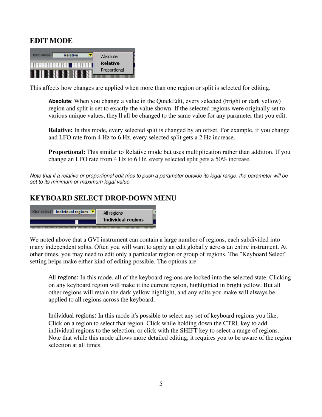 Tascam GVI owner manual Edit Mode, Keyboard Select DROP-DOWN Menu 