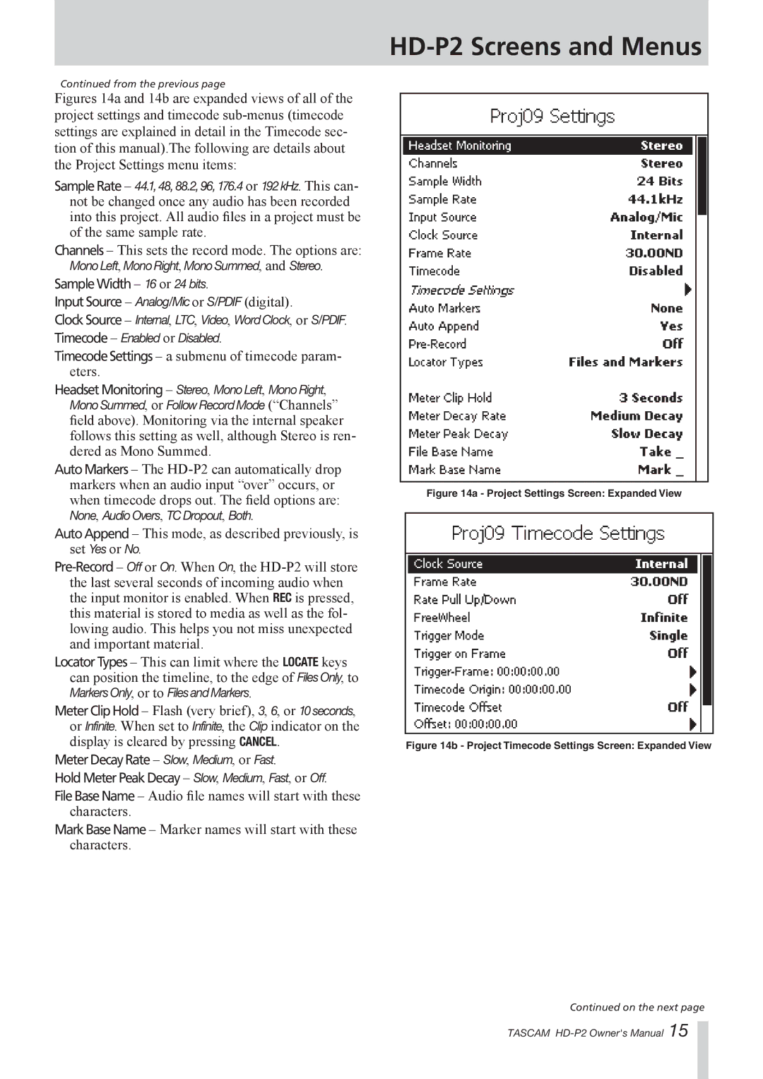 Tascam HD-P2 owner manual Sample Width 16 or 24 bits 