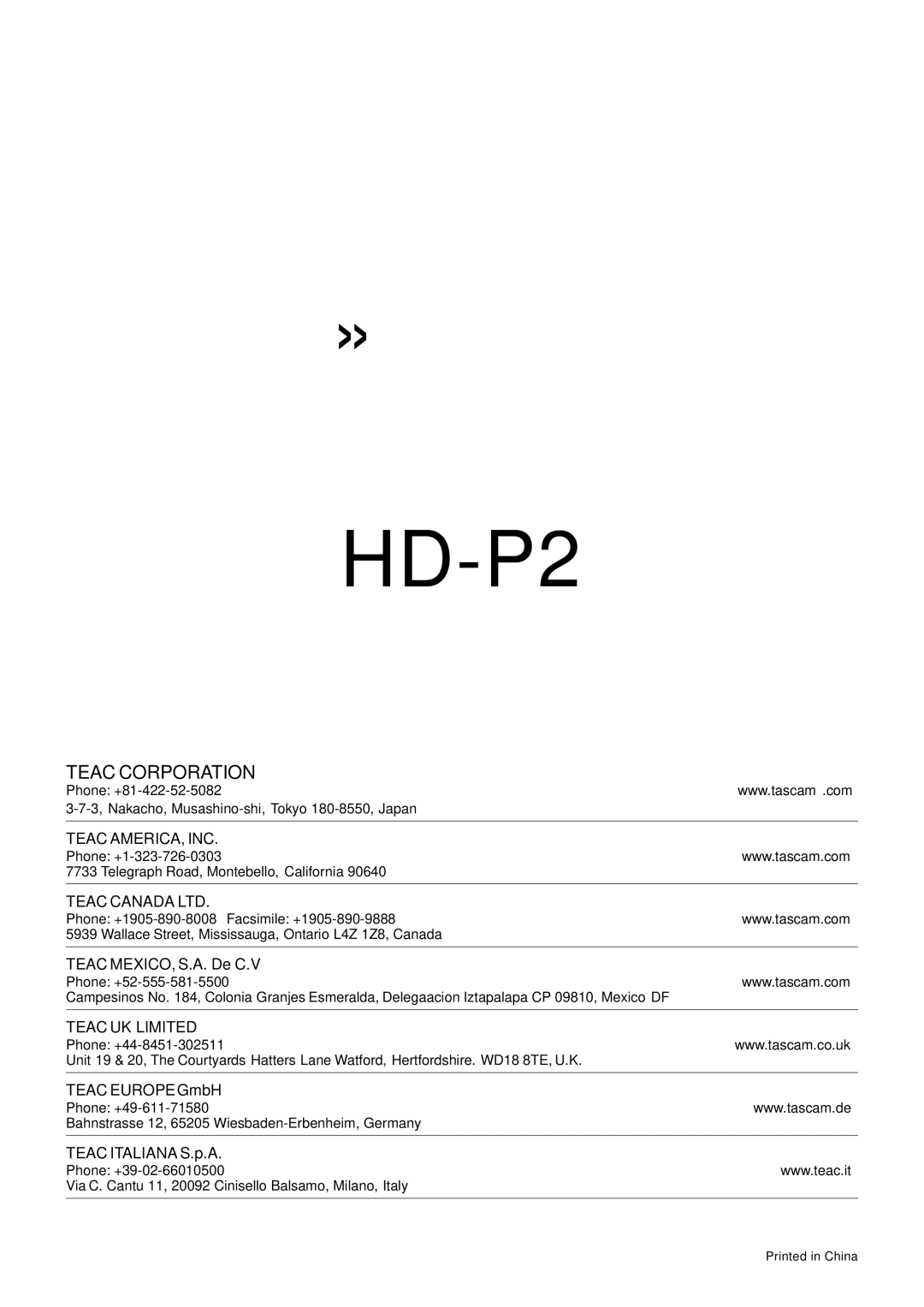 Tascam HD-P2 owner manual 