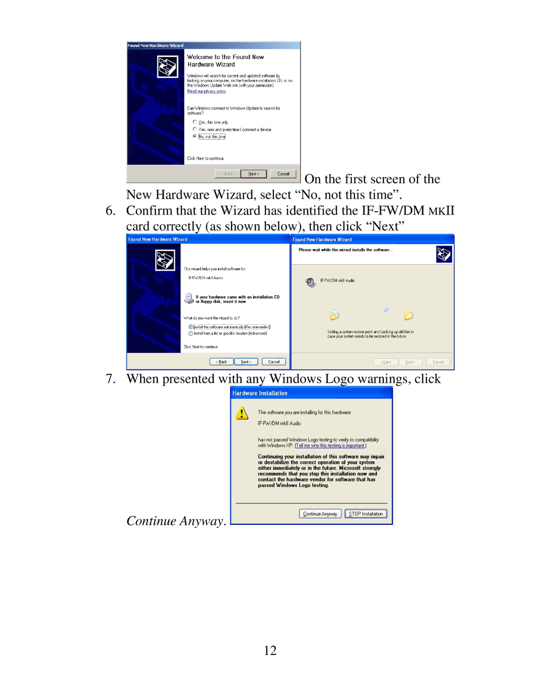 Tascam IF-DM, IF-FW owner manual Continue Anyway 