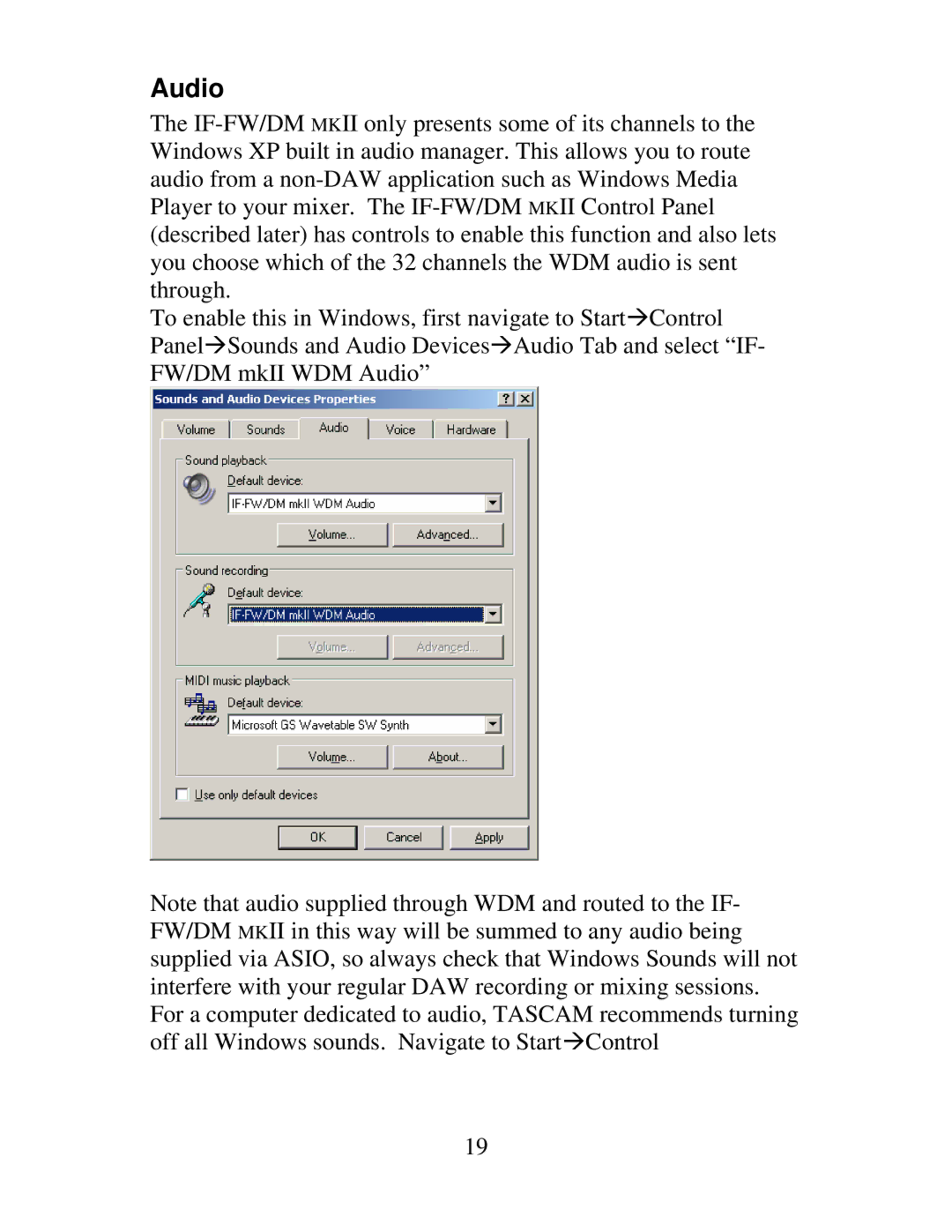 Tascam IF-FW, IF-DM owner manual Audio 