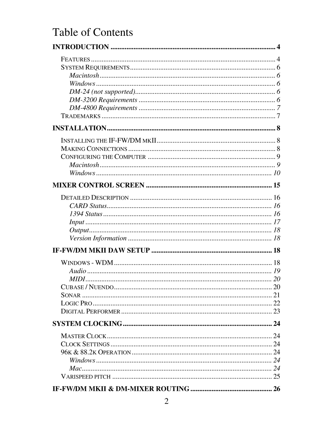 Tascam IF-DM, IF-FW owner manual Table of Contents 