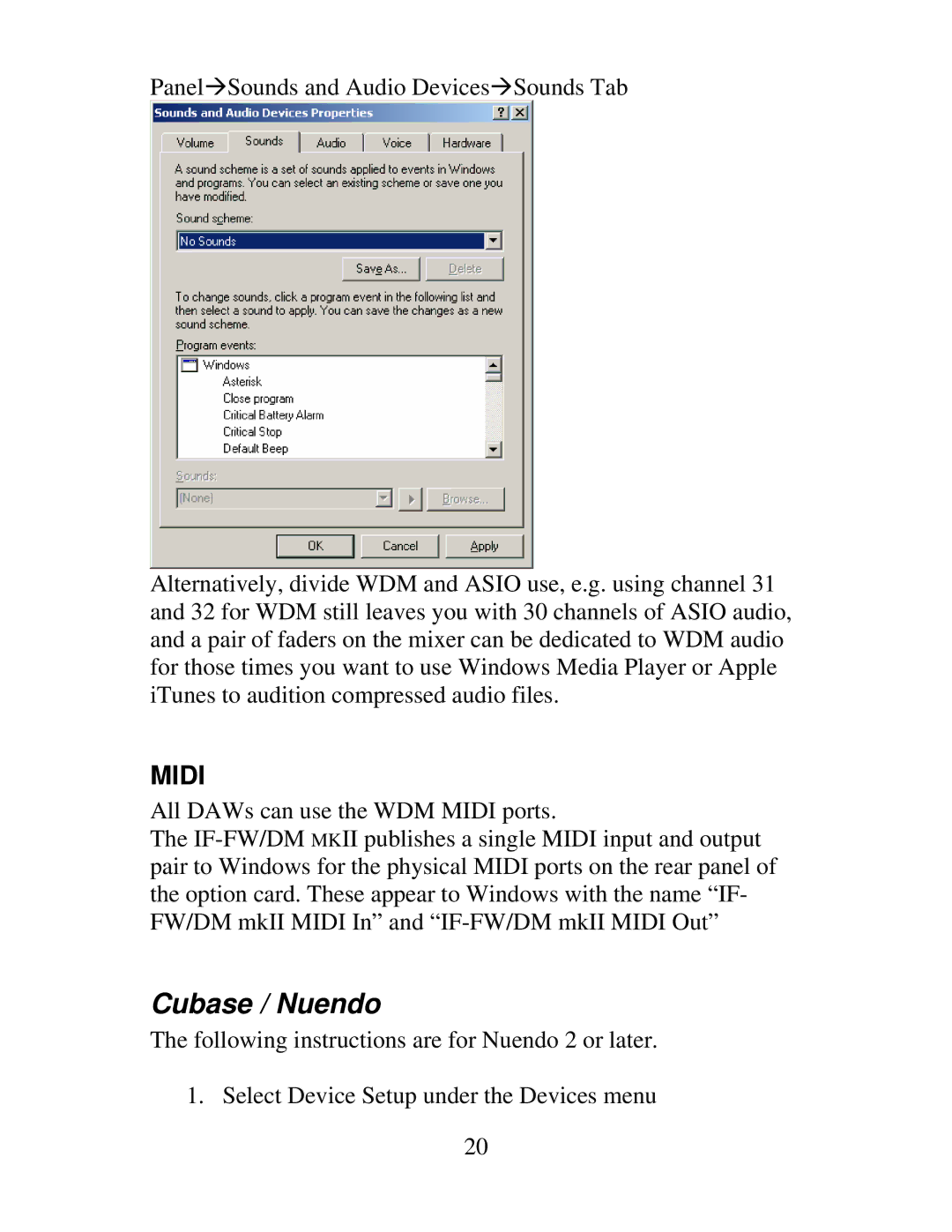 Tascam IF-DM, IF-FW owner manual Cubase / Nuendo, Midi 