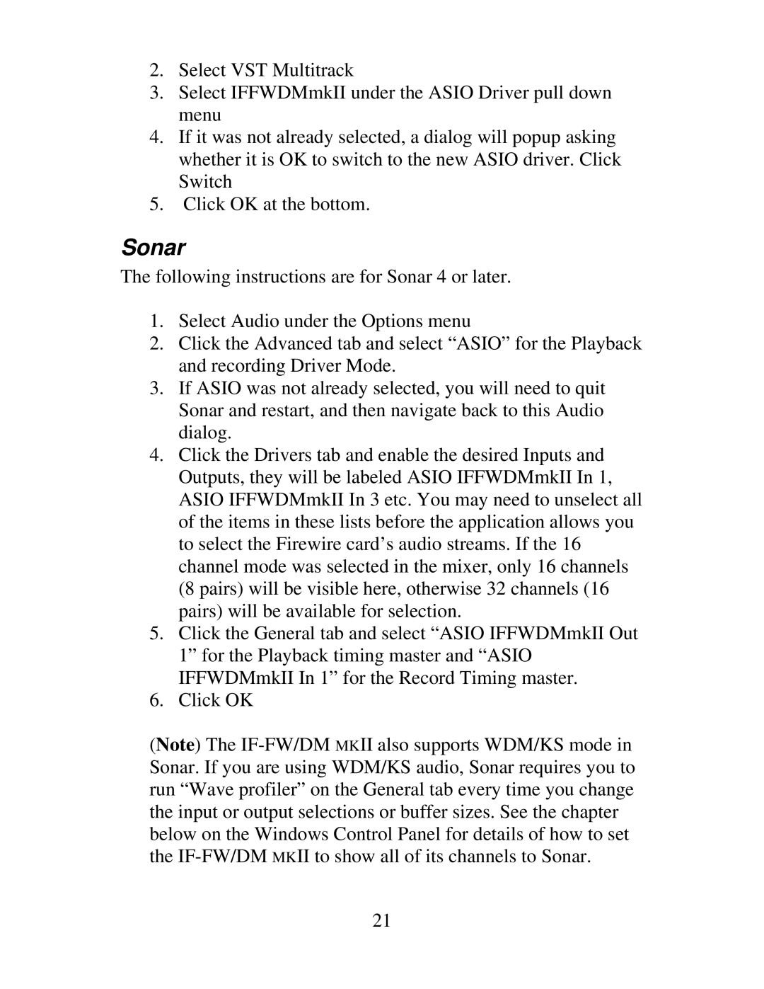 Tascam IF-FW, IF-DM owner manual Sonar 