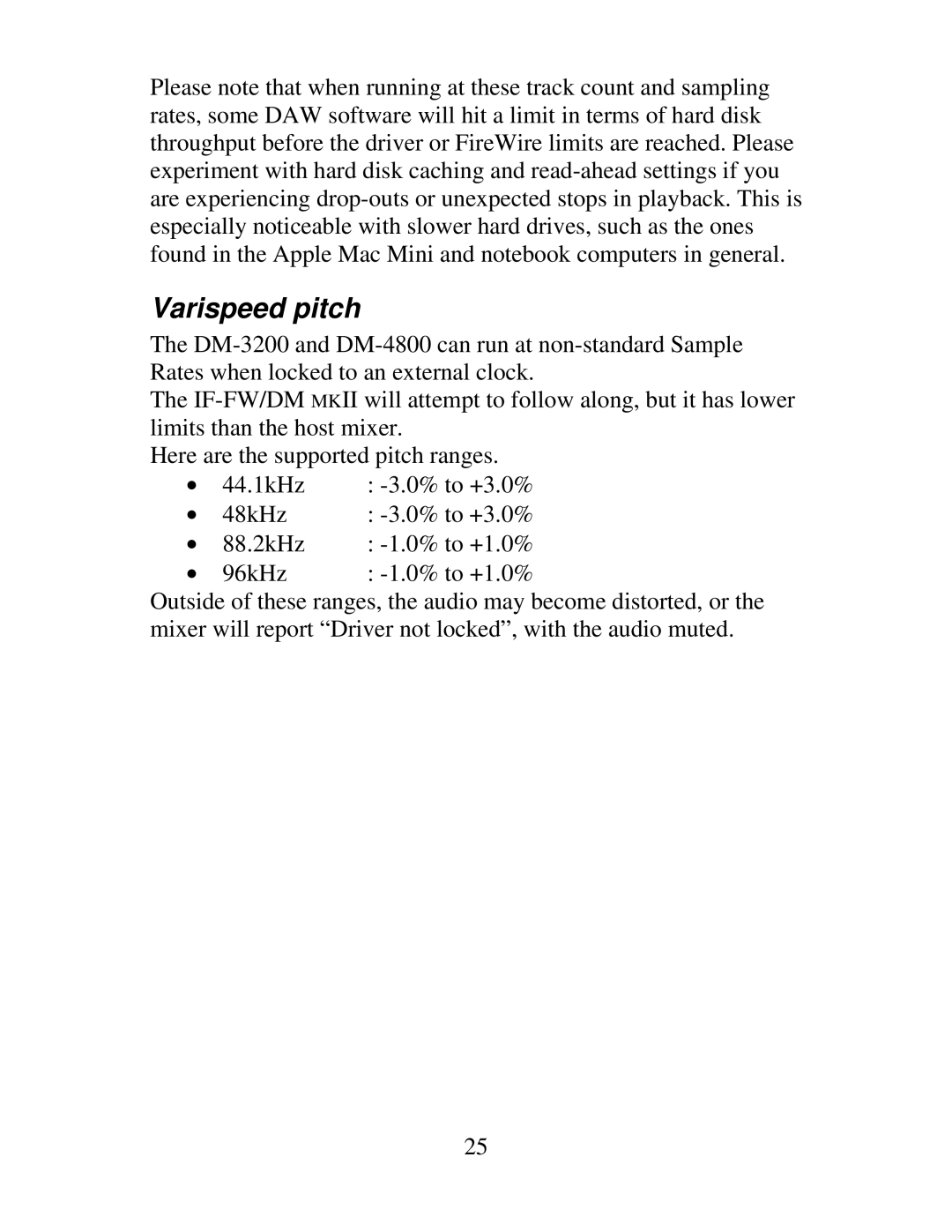 Tascam IF-FW, IF-DM owner manual Varispeed pitch 