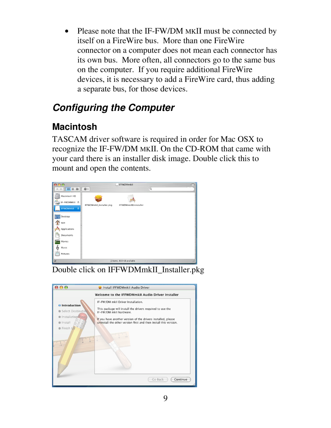 Tascam IF-FW, IF-DM owner manual Configuring the Computer, Macintosh 