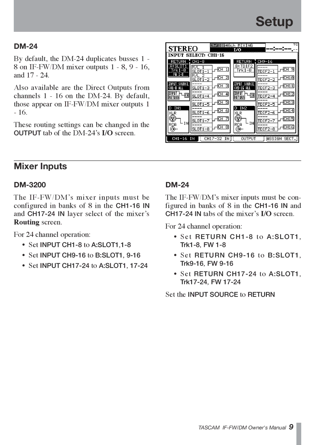 Tascam IF-FW/DM owner manual Mixer Inputs, DM-24 