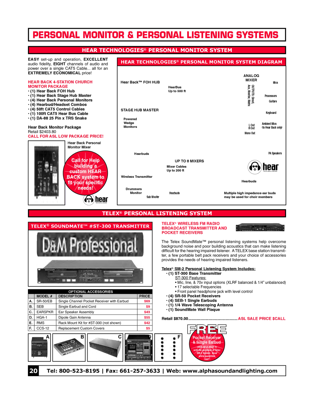 Tascam KT-71R, CD-VT2, CD-P1260 Personal Monitor & Personal Listening Systems, Hear Technologies Personal Monitor System 