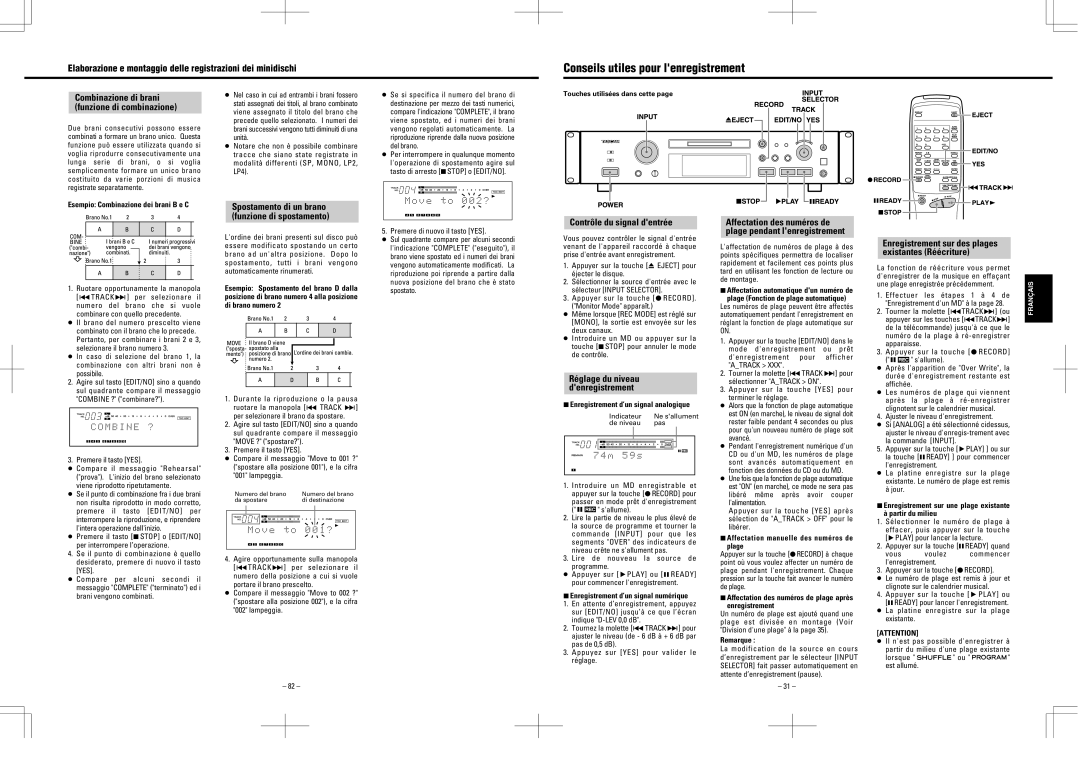 Tascam MD-350 user service Conseils utiles pour lenregistrement, Contrôle du signal dentrée Affectation des numéros de 