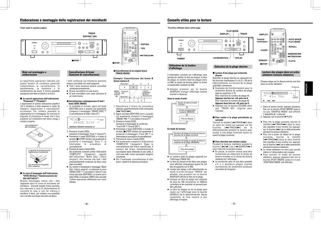 Tascam MD-350 user service Elaborazione e montaggio delle registrazioni dei minidischi, Conseils utiles pour la lecture 