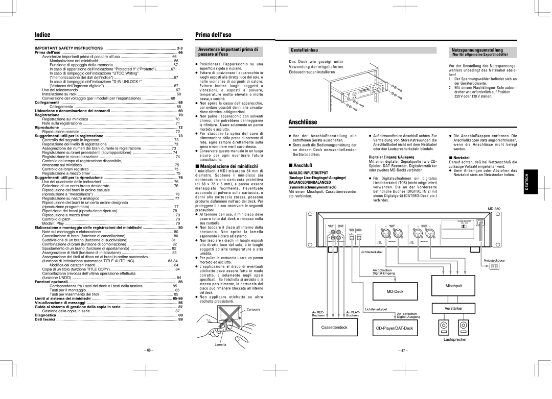 Tascam MD-350 user service Prima delluso, Anschlüsse 