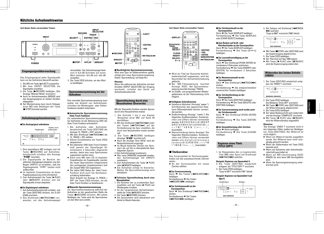 Tascam MD-350 user service Nützliche Aufnahmehinweise 