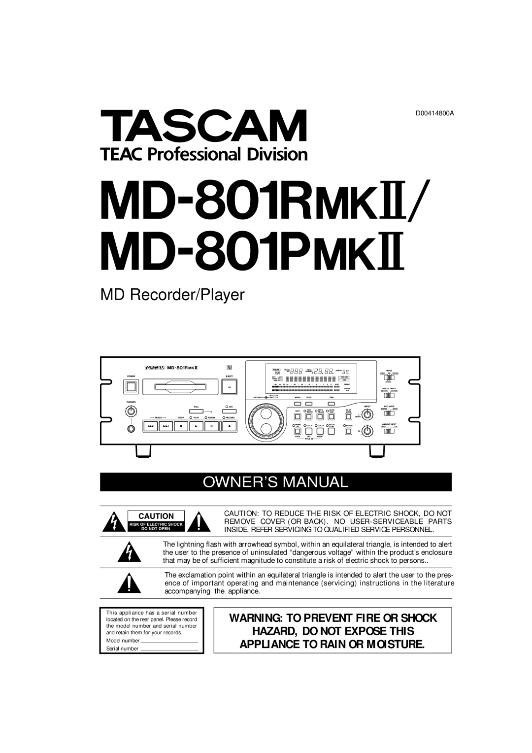 Tascam MD-801RMKII owner manual MD-801R@#/ MD-801P@# 