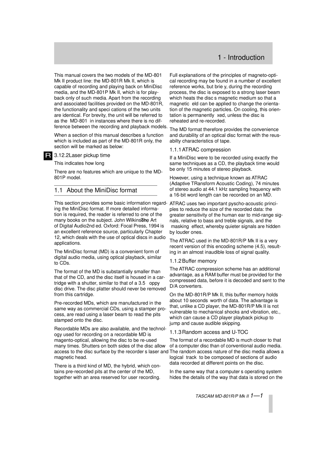 Tascam MD-801RMKII owner manual Introduction, About the MiniDisc format 