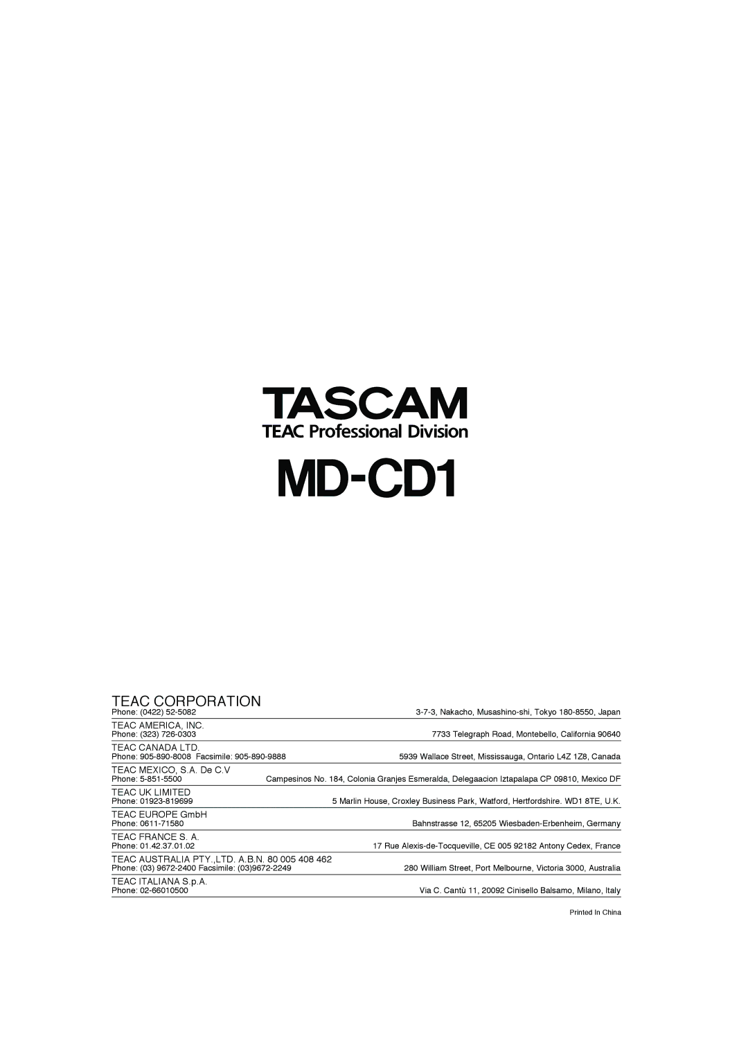 Tascam MD-CD1 owner manual 