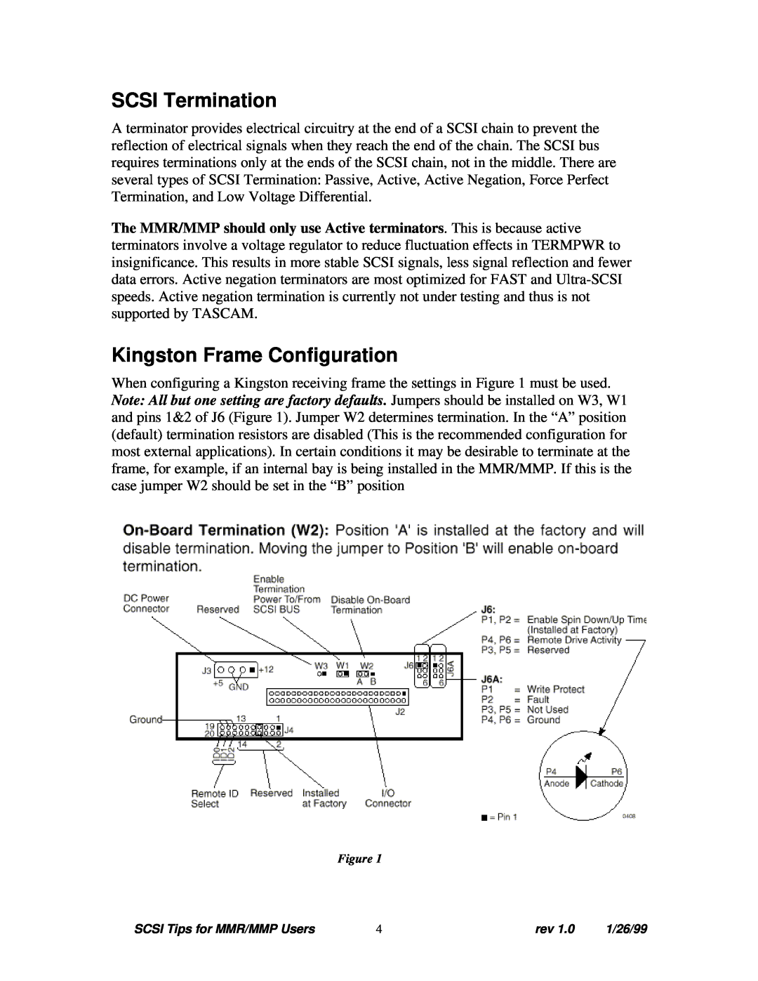 Tascam MMP-16, MMR-8 manual SCSI Termination, Kingston Frame Configuration 