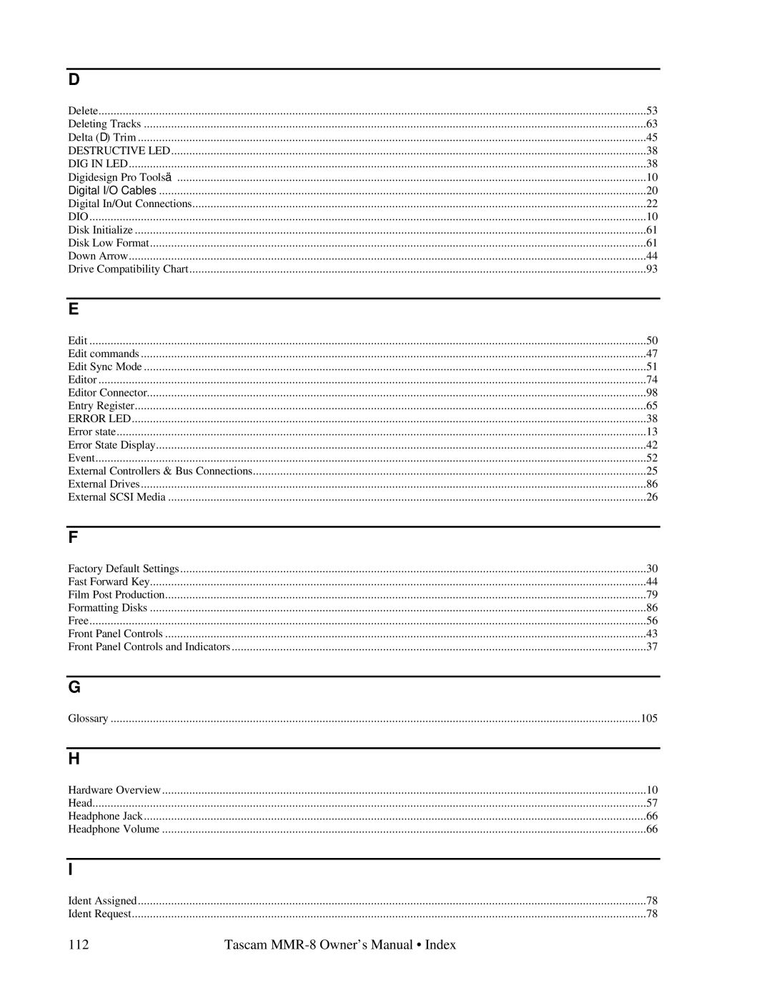 Tascam MMR-8 owner manual 112 