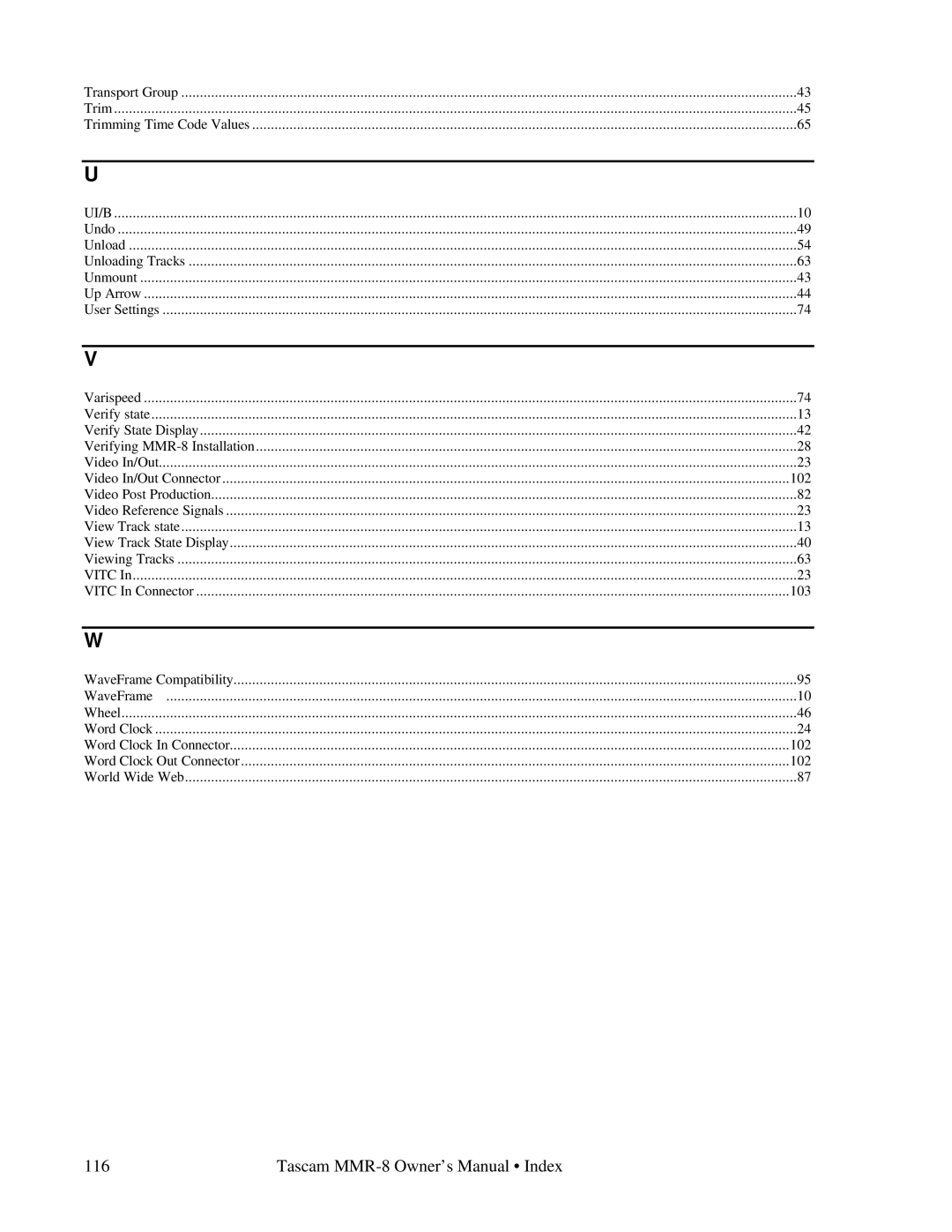 Tascam MMR-8 owner manual 116 