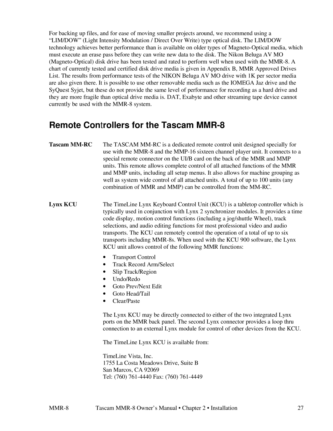 Tascam owner manual Remote Controllers for the Tascam MMR-8, Tascam MM-RC 