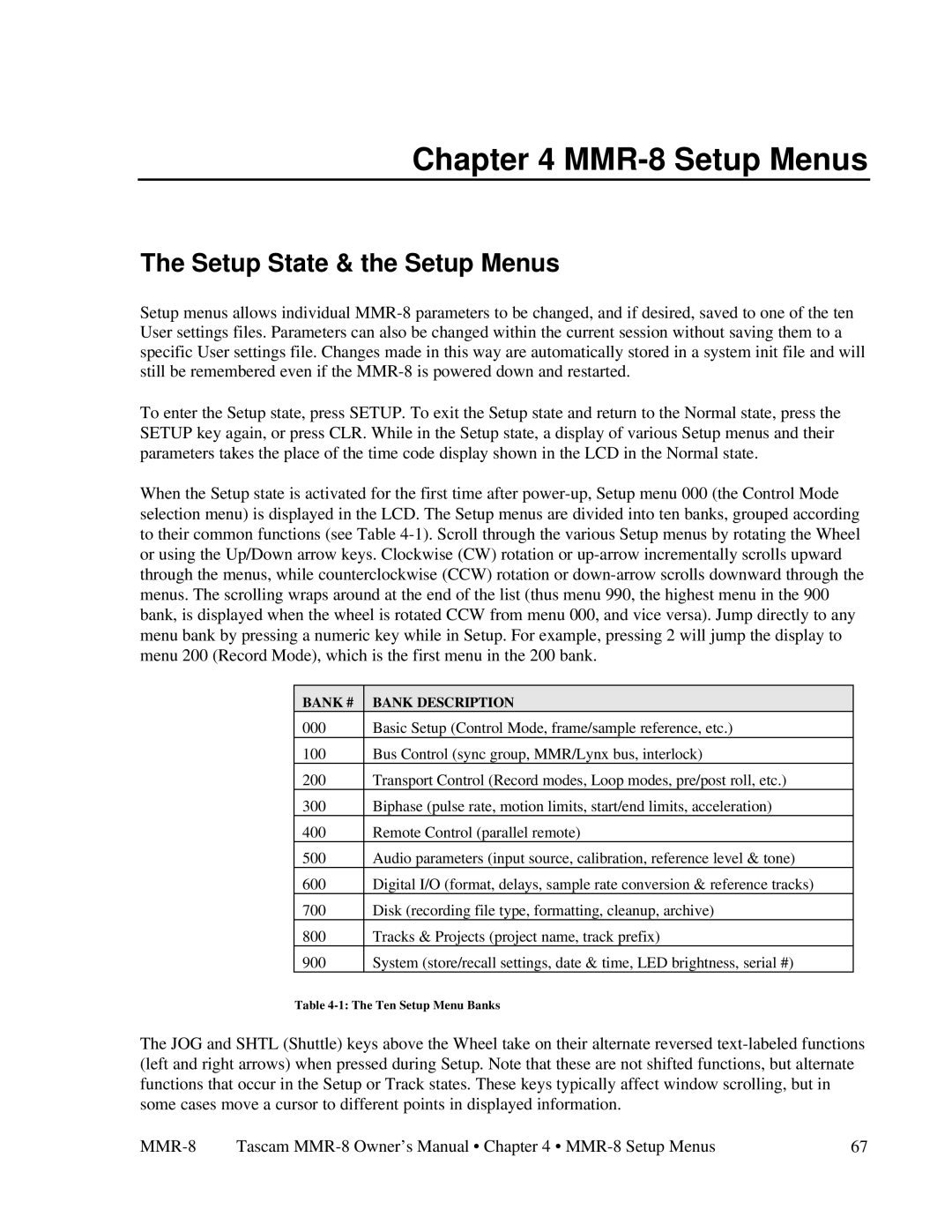 Tascam owner manual MMR-8 Setup Menus, Setup State & the Setup Menus 