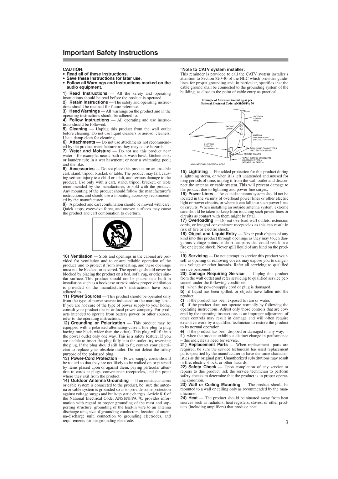 Tascam PORTA02 owner manual Important Safety Instructions 