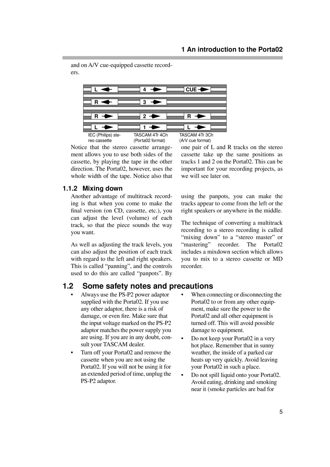 Tascam PORTA02 owner manual Some safety notes and precautions, Mixing down 