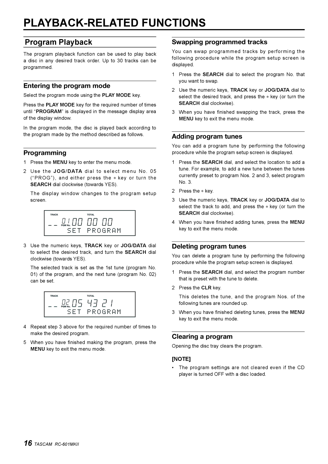 Tascam RC-601mkII owner manual PLAYBACK-RELATED Functions, Program Playback 