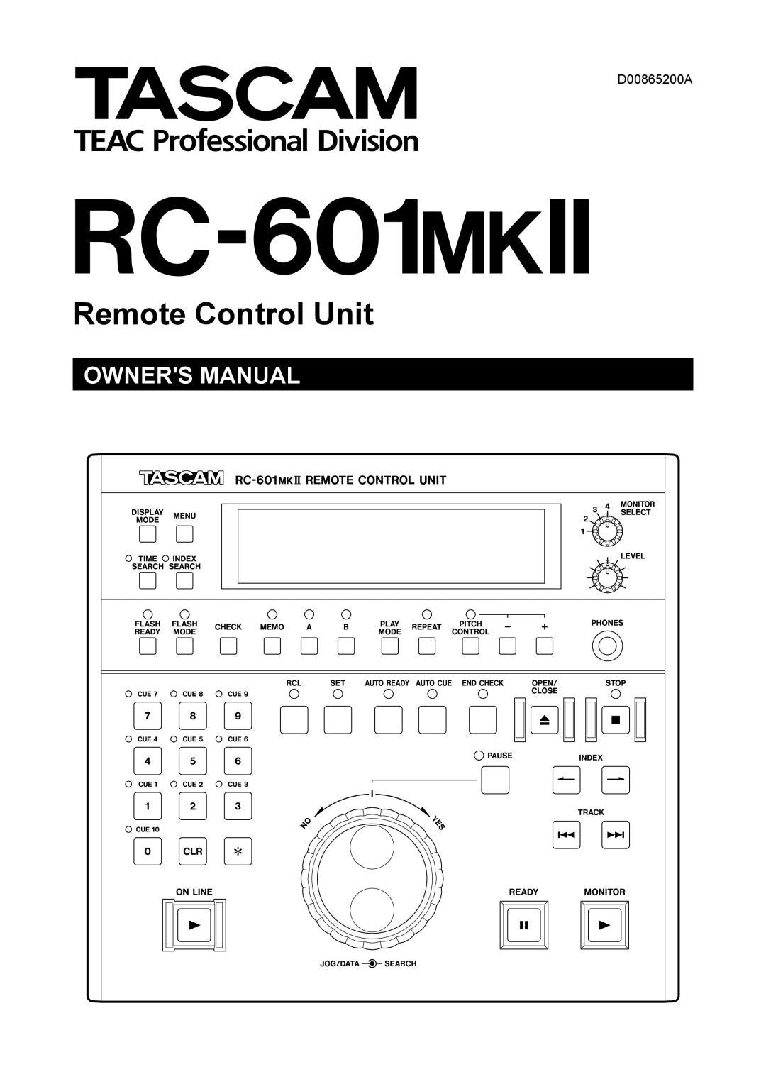 Tascam RC-601mkII owner manual D00865200A, RC-601MKII, Remote Control Unit, Owners Manual 