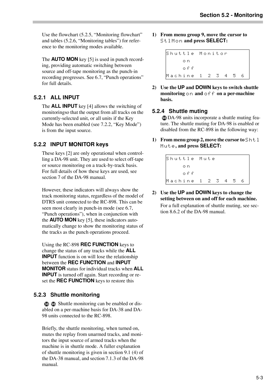 Tascam RC-898 owner manual Shuttle monitoring, Shuttle muting 