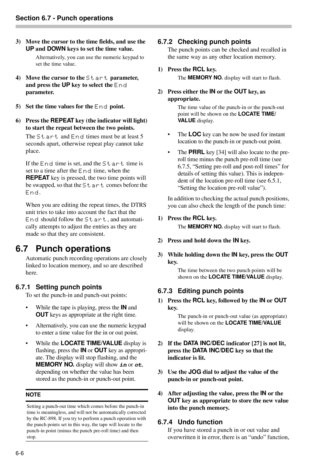 Tascam RC-898 owner manual Punch operations 