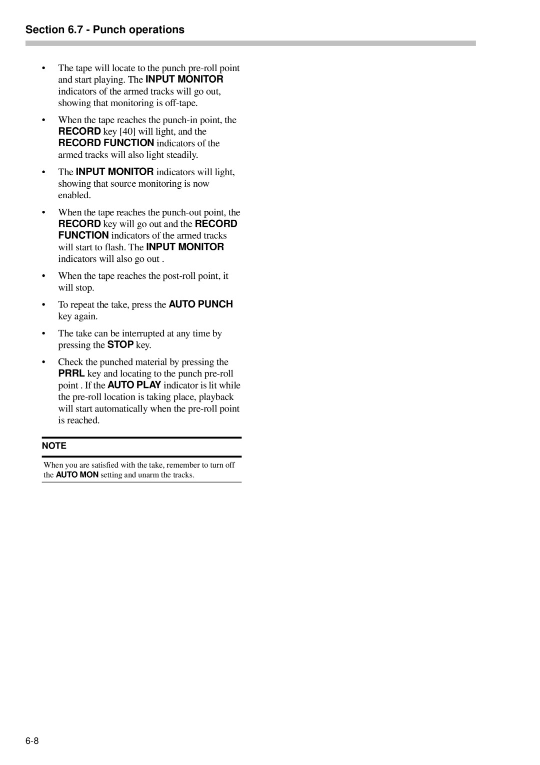 Tascam RC-898 owner manual Punch operations 