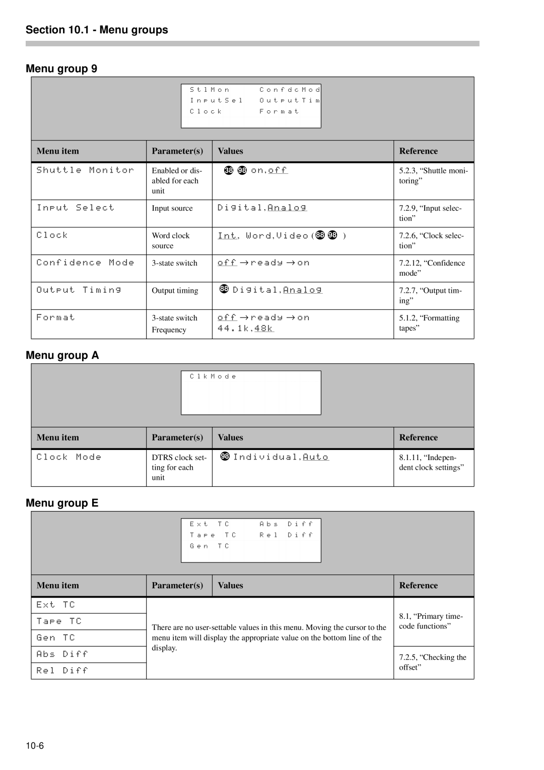 Tascam RC-898 owner manual Menu group a, Menu group E 