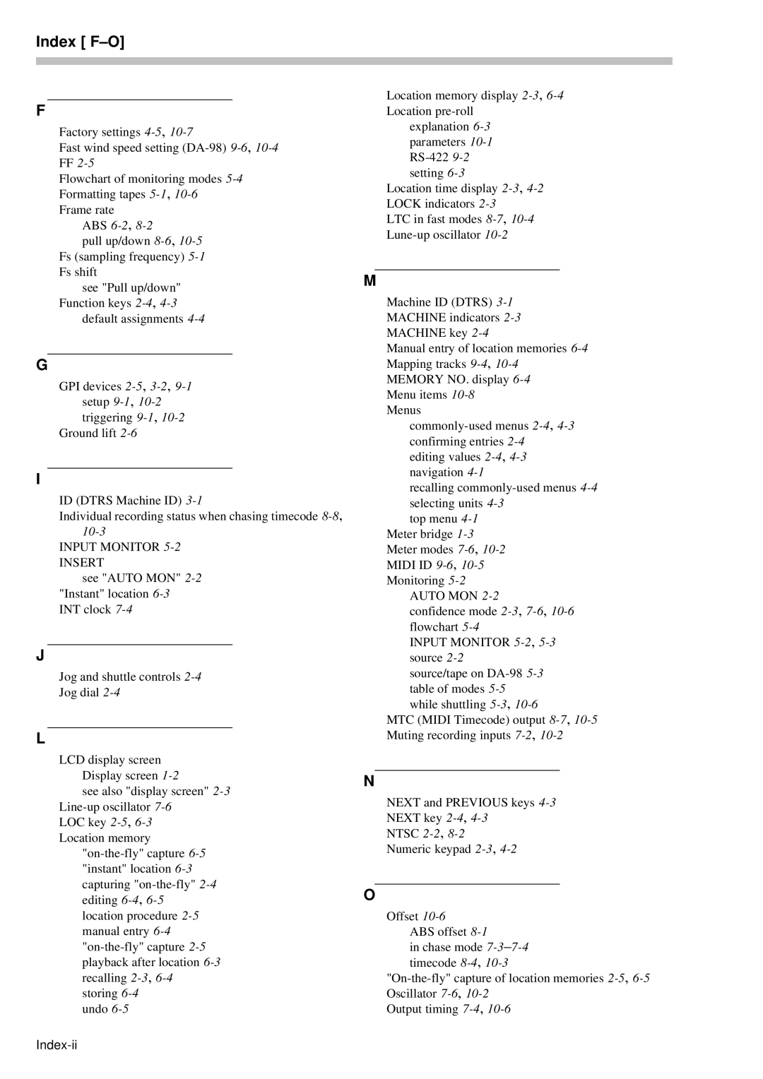 Tascam RC-898 owner manual Index F-O, ABS 6-2,8-2 